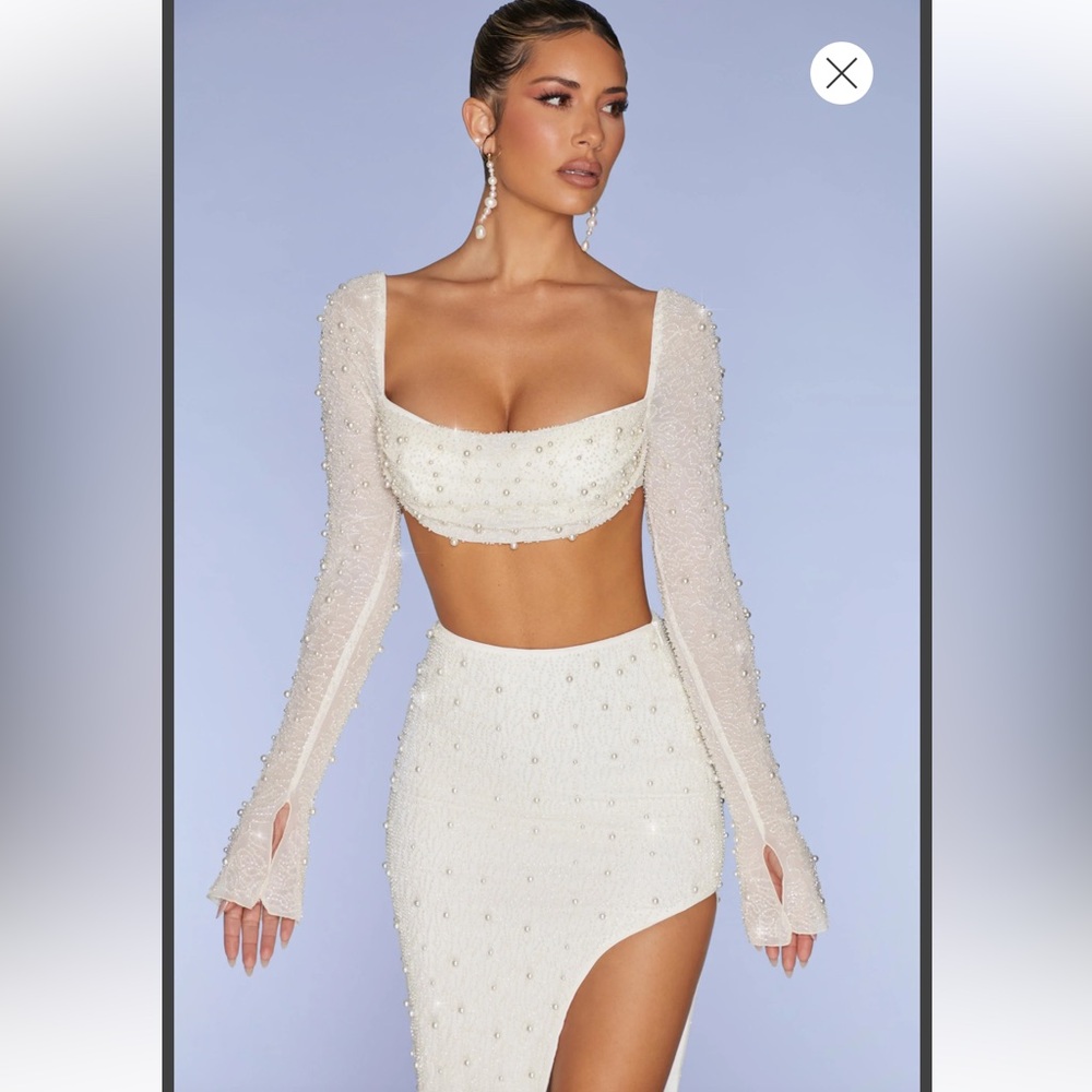 Oh Polly embellished maxi skirt in ivory, size 4